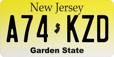 NJ license plate A74KZD