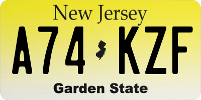NJ license plate A74KZF
