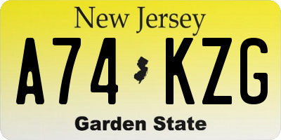 NJ license plate A74KZG