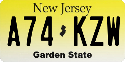 NJ license plate A74KZW