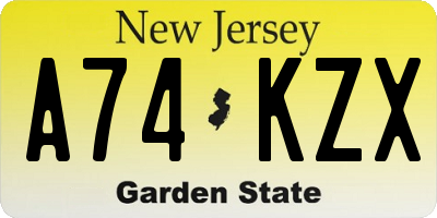 NJ license plate A74KZX