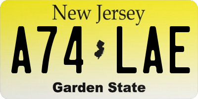NJ license plate A74LAE