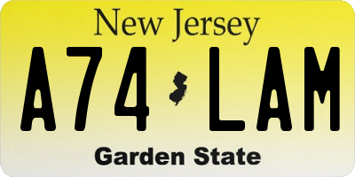 NJ license plate A74LAM