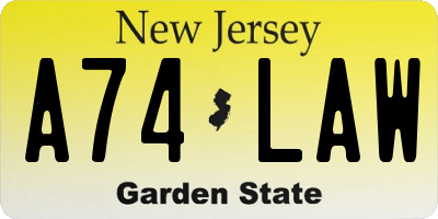 NJ license plate A74LAW