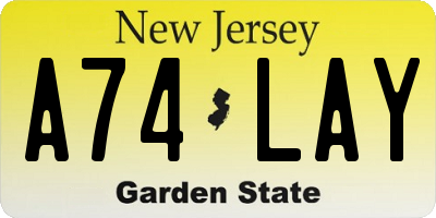 NJ license plate A74LAY