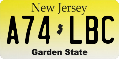 NJ license plate A74LBC