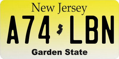 NJ license plate A74LBN