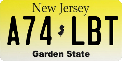NJ license plate A74LBT