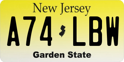 NJ license plate A74LBW