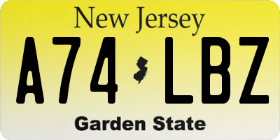 NJ license plate A74LBZ