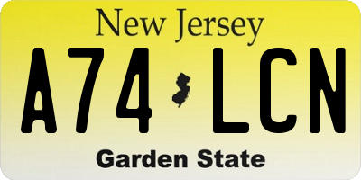 NJ license plate A74LCN
