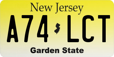 NJ license plate A74LCT