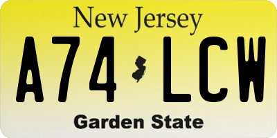 NJ license plate A74LCW