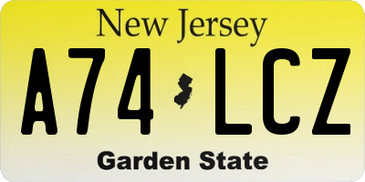 NJ license plate A74LCZ