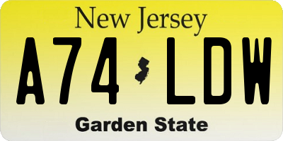 NJ license plate A74LDW