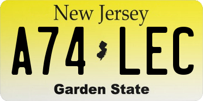 NJ license plate A74LEC