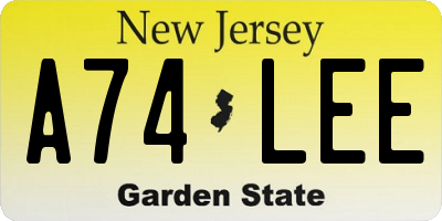 NJ license plate A74LEE