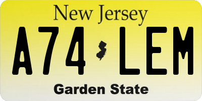 NJ license plate A74LEM