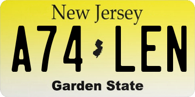 NJ license plate A74LEN