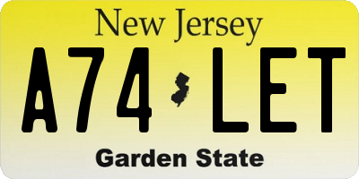 NJ license plate A74LET