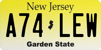 NJ license plate A74LEW