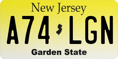 NJ license plate A74LGN