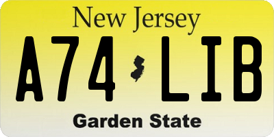 NJ license plate A74LIB