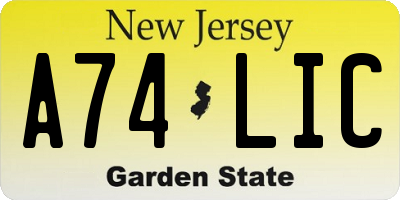 NJ license plate A74LIC