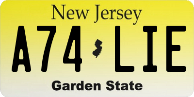 NJ license plate A74LIE