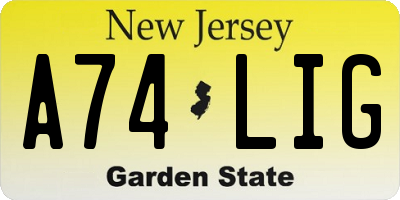 NJ license plate A74LIG