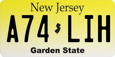 NJ license plate A74LIH