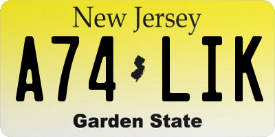 NJ license plate A74LIK