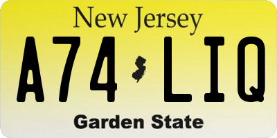 NJ license plate A74LIQ
