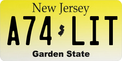 NJ license plate A74LIT