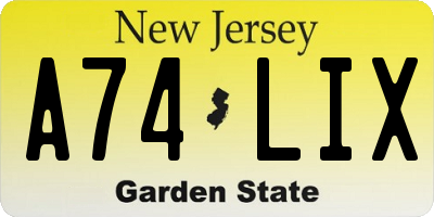 NJ license plate A74LIX