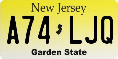 NJ license plate A74LJQ
