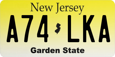 NJ license plate A74LKA