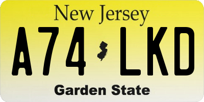 NJ license plate A74LKD