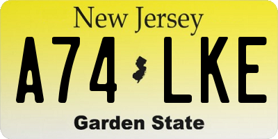 NJ license plate A74LKE