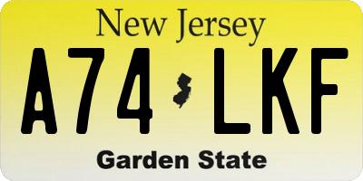 NJ license plate A74LKF