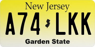 NJ license plate A74LKK