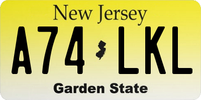 NJ license plate A74LKL