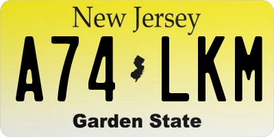 NJ license plate A74LKM