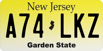 NJ license plate A74LKZ