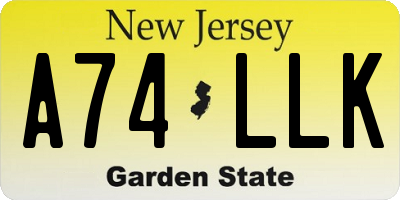 NJ license plate A74LLK