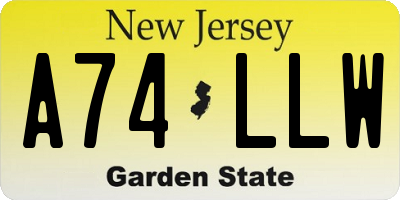 NJ license plate A74LLW