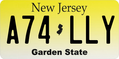 NJ license plate A74LLY