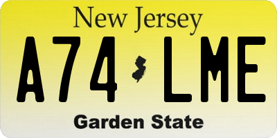 NJ license plate A74LME