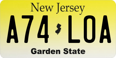 NJ license plate A74LOA