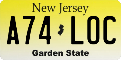 NJ license plate A74LOC